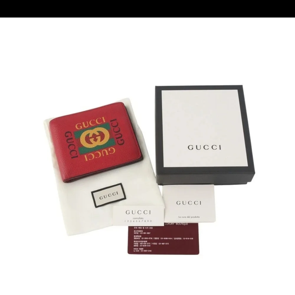 Gucci Red and Green Leather Card Holder Bifold Wallet - Picture 7 of 9
